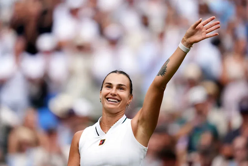 FILE PHOTO - Belarusian tennis player Aryna Sabalenka celebrates after winning her Women's Singles second-round match against USA's McCartney Kessler on Day Three of the 2026 Wimbledon Championships at the All England Lawn Tennis and Croquet Club. (is associated with: «Sabalenka powers into fourth successive US Open final») Adam Davy/PA Wire/dpa