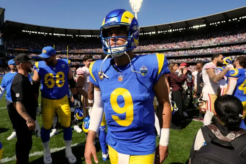 Los Angeles Rams quarterback Matthew Stafford (9) leaves the field after.
